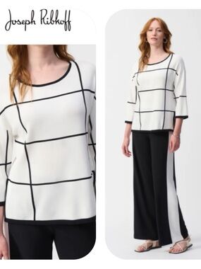 Joseph Ribkoff Black/White Pullover Sweater Top